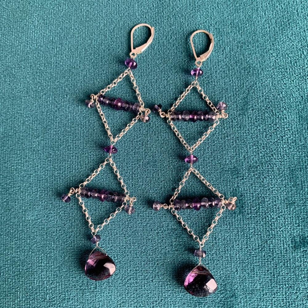 One-Of-A-Kind Amethyst, Iolite, and Sterling Silver Chandelier Earrings